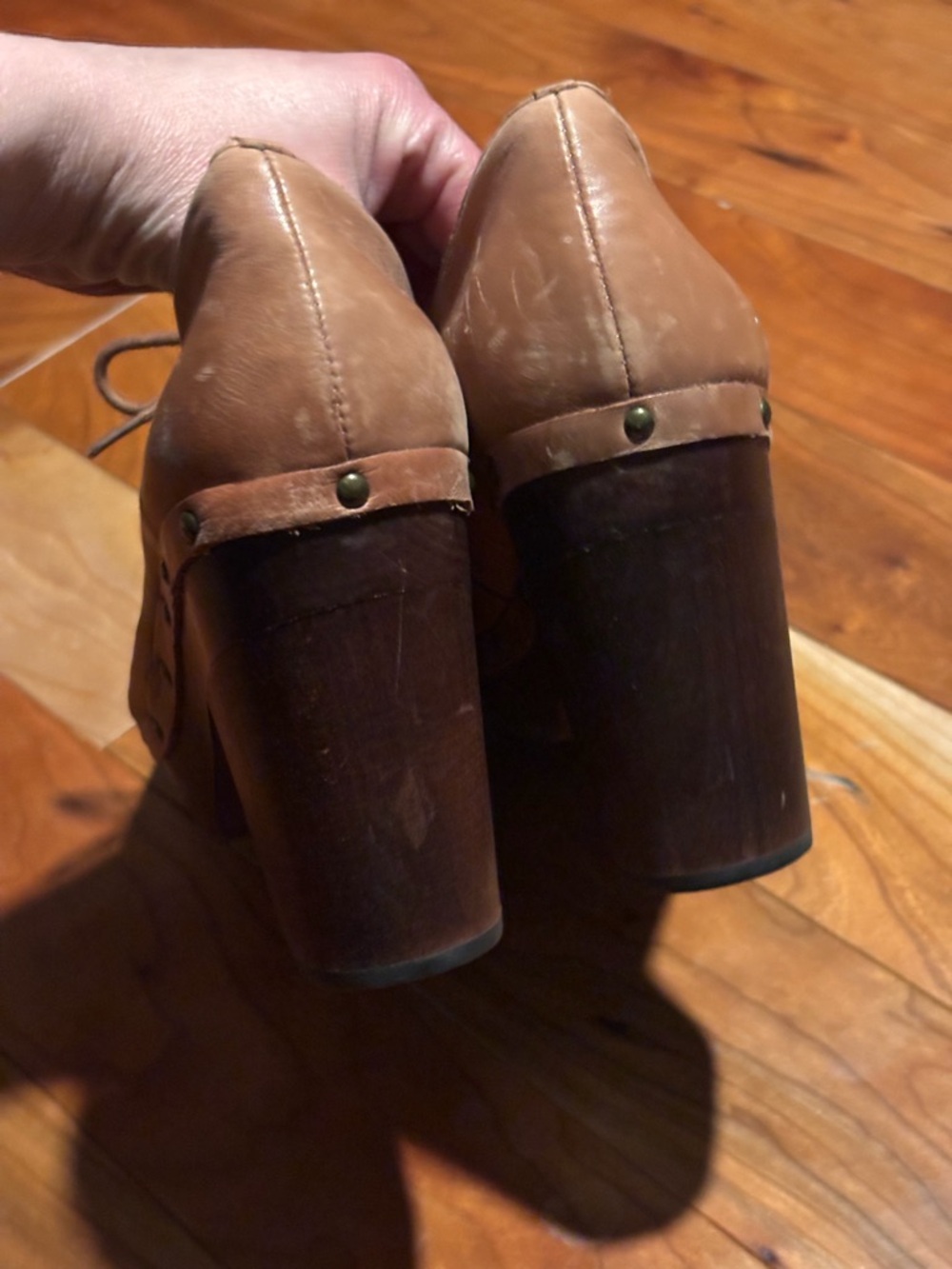 Anthropology Latigo Brown Leather Lace-Up Platform Block Heels - Picture 4 of 8